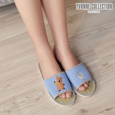 YVONNE COLLECTION QUOKKA & BOBO 藺草室內拖鞋-海島藍L (DINOTAENG)