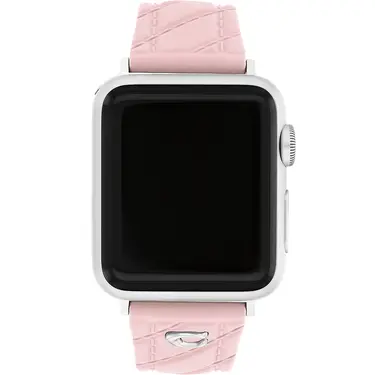 COACH Apple Watch 錶帶 38/40/41mm適用 粉紅色菱格紋矽膠錶帶(不含手錶)