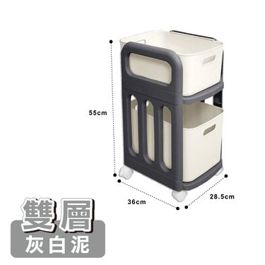 【ONE HOUSE】日出抽屜收納推車 雙層書包置物架_1入(附萬向輪桌下櫃 桌上 書架推車收納)/雙層-灰白泥