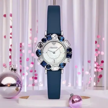 EMPORIO ARMANI 亞曼尼 Gianni T-bar 寶石花冠珍珠貝女錶-31mm/ AR11595