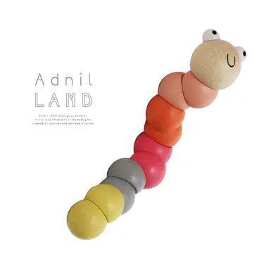 【日本Adnil LAND】寶寶感統抓握木頭玩具-扭扭毛毛蟲/ 粉色