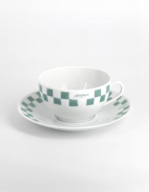 CAFÉ KITSUNÉ 抹茶綠棋盤格陶瓷卡布奇諾杯組