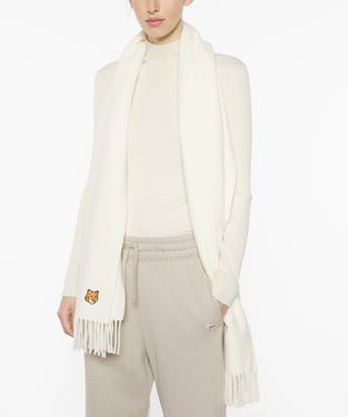 MAISON KITSUNÉ 復古象牙白橘變化狐狸頭LOGO圍巾