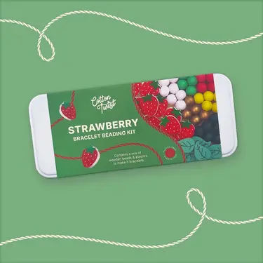 Cotton Twist孩子的手工藝木質串珠手環/ 草莓/ 長型鐵盒