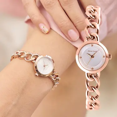 Relax Time 女神系手鍊女錶 玫瑰金×白 (RT-109-1-02)