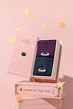 in Pairs中筒襪2雙禮盒組/ 召喚貓咪魔法書