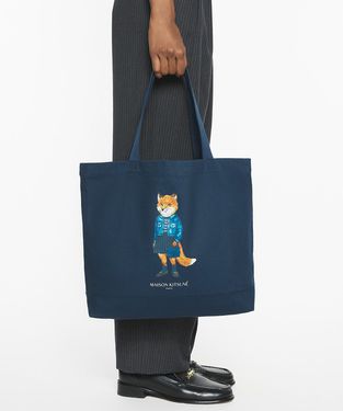 MAISON KITSUNÉ 經典海軍藍穿搭狐狸LOGO托特包