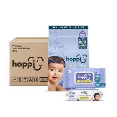 hoppi 嬰兒口手適用純水濕紙巾(低敏升級版)－80抽－12入組