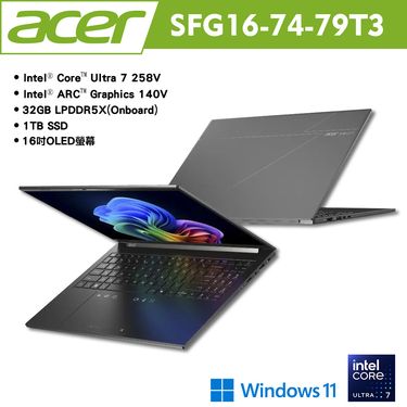 acer 宏碁 Swift Go SFG16-74-79T3 16吋AI輕薄筆電 黑(CU7-258V/32G/1TB SSD/Win11) 贈多樣好禮