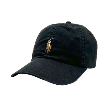 Polo Ralph Lauren 彩色刺繡小馬LOGO皮帶調節鴨舌棒球帽 黑色 /平行輸入