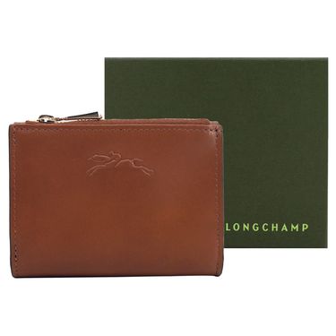 LONGCHAMP ÉPURE系列滑面小牛皮三折短夾(白蘭地酒)/平行輸入