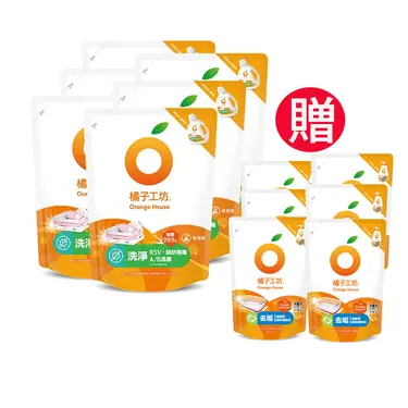 買六送六【橘子工坊】天然無香精制菌洗衣精1500ml(補充包)x6包/ 洗淨病毒升級版 / 贈去垢蔬果碗盤洗碗精500ml(補充包)x6包