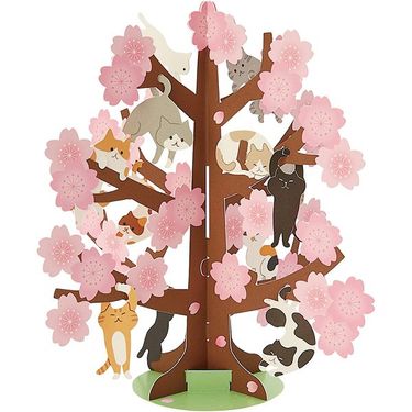Sanrio多功能卡片/ 24-4/ 在櫻花樹上的貓群