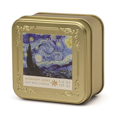 美國 PADDYWAX 印象派系列24.5小時鐵盒蠟燭/ 梵谷星夜/ 午夜雪松,木質,煙熏,皮革/ 3.5 OZ/ EU