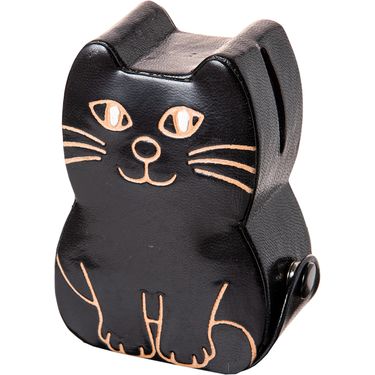 日本 AND PACKABLE 皮革存錢筒/ Black Cat