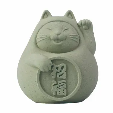 氺の尼 泥研製所胖胖招福貓/ 6cm/ 單入/ 健康綠
