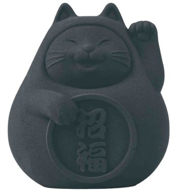 氺の尼 泥研製所胖胖招福貓/ 8cm/ 單入/ 炭錢黑