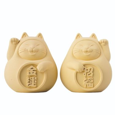 氺の尼 泥研製所胖胖招財招福貓/ 8cm/ 一對/ 招財黃