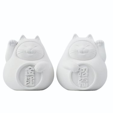 氺の尼 泥研製所胖胖招財招福貓/ 8cm/ 一對/ 北歐白