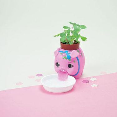 聖新陶芸Bootan懷舊撲滿豬吸水植栽/ 野草莓/ 粉紅