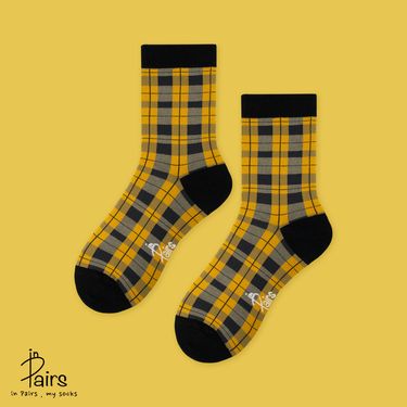 in Pairs中筒襪/ 英倫復古格紋/ 黃/ M