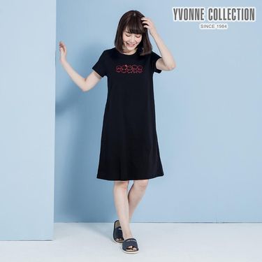 YVONNE COLLECTION 以旺娃娃圓領滾邊洋裝-黑M