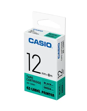 CASIO標籤機色帶/ 綠底黑字/ 12mm/ XR-12GN1