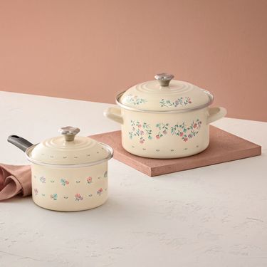 LE CREUSET琺瑯便利湯鍋/ 20cm/ 南法花語/ 奶油白