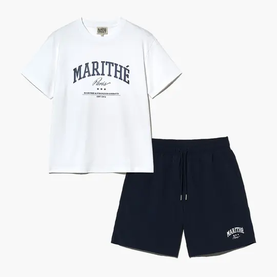 MARITHÉ FRANÇOIS GIRBAUD/ VARSITY GRAPHIC TEE+NYLON SHORTS SET-UP 中性款 短袖上衣+尼龍短褲套裝 白色white/ M