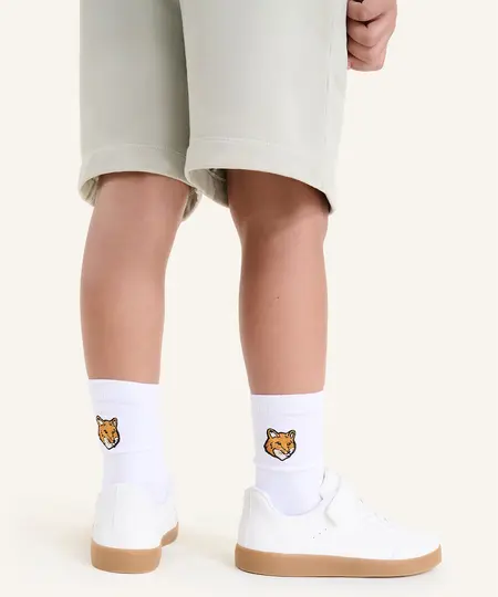MAISON KITSUNÉ 雪花白狐狸頭LOGO兒童中筒襪/ 1