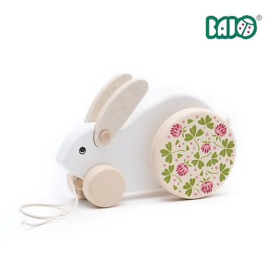 BAJO動物系列/ 大跳跳兔拉繩玩具/ 白色