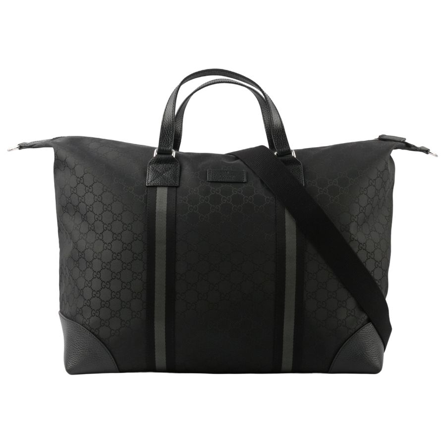 【GUCCI】GG Logo 帆布及皮革二用公事包/行李袋(黑灰色)/ 平行輸入