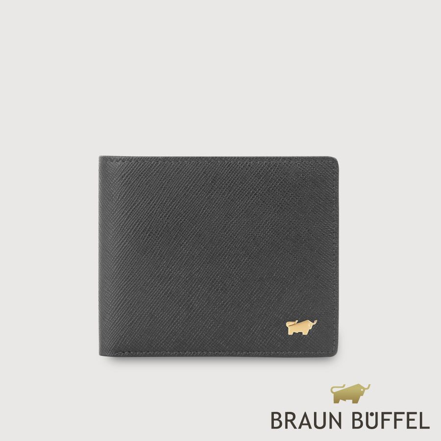 【BRAUN BUFFEL 德國小金牛】台灣總代理 尚恩A 4卡零錢袋皮夾-黑色/BF354-315A-BK