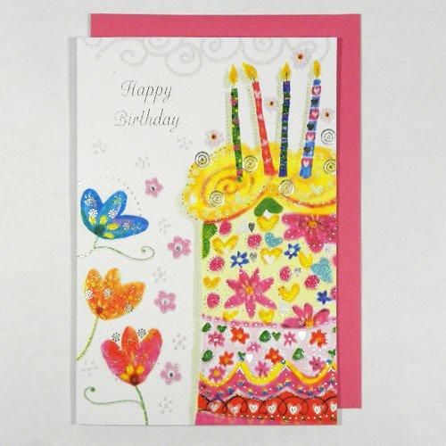 日本EASE生日卡/ 蛋糕與彩色花