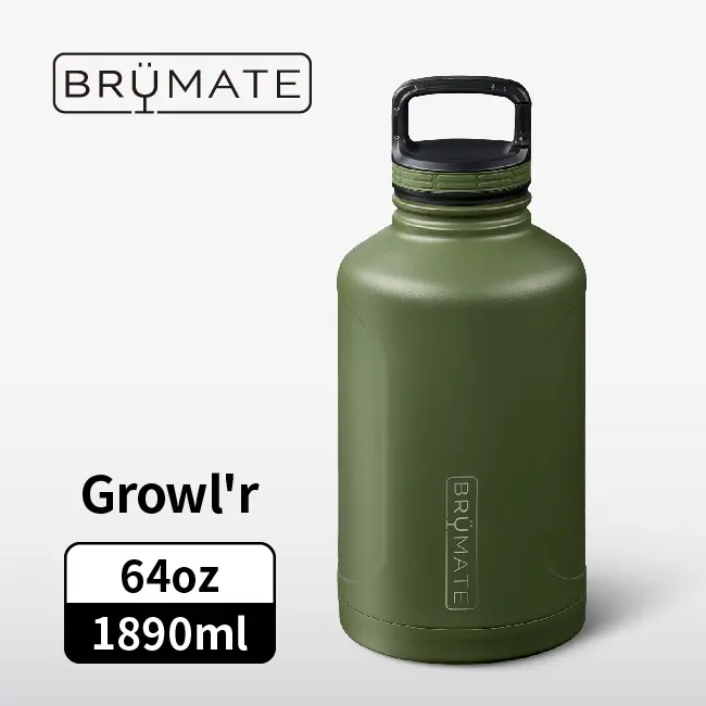 【BrüMate】Growl'r 大容量質感 雙層真空 保冰保溫壺 64oz/1890ml-軍綠