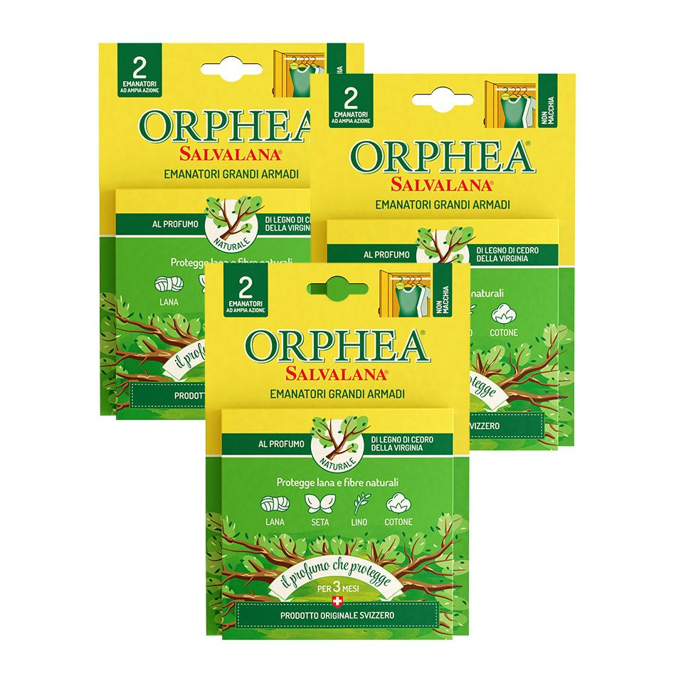 義大利Orphea歐菲雅 衣物環境保護品-掛耳式(6個)優惠組 大空間使用/ 原木香/ 綠