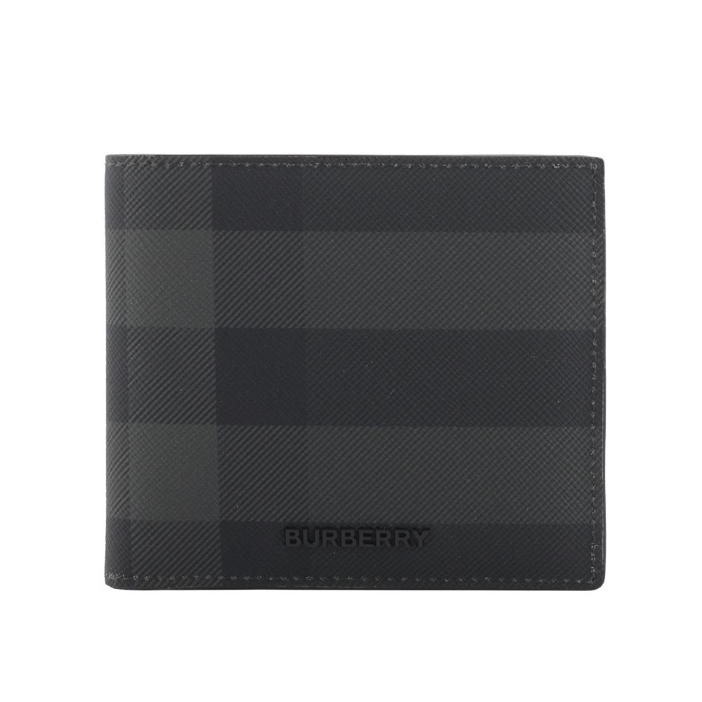 【BURBERRY 巴寶莉】經典格紋帆布對開8卡短夾(炭灰色)/ BU23100066/ 平行輸入