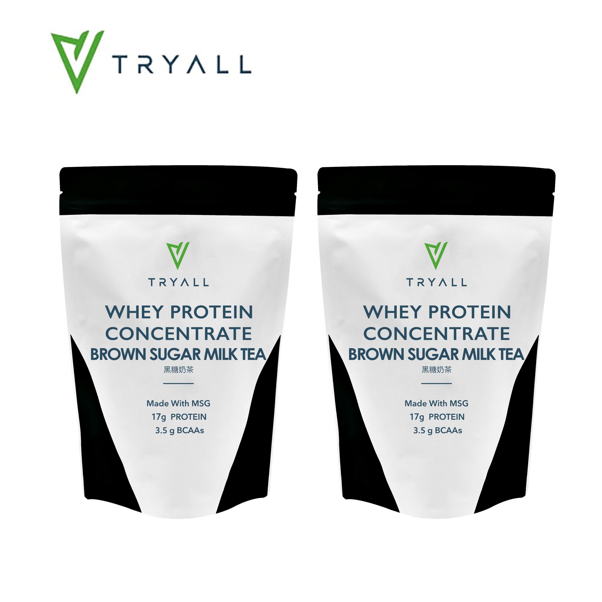 [台灣 TRYALL] 濃縮乳清蛋白粉-黑糖奶茶2入組 (500g/袋)