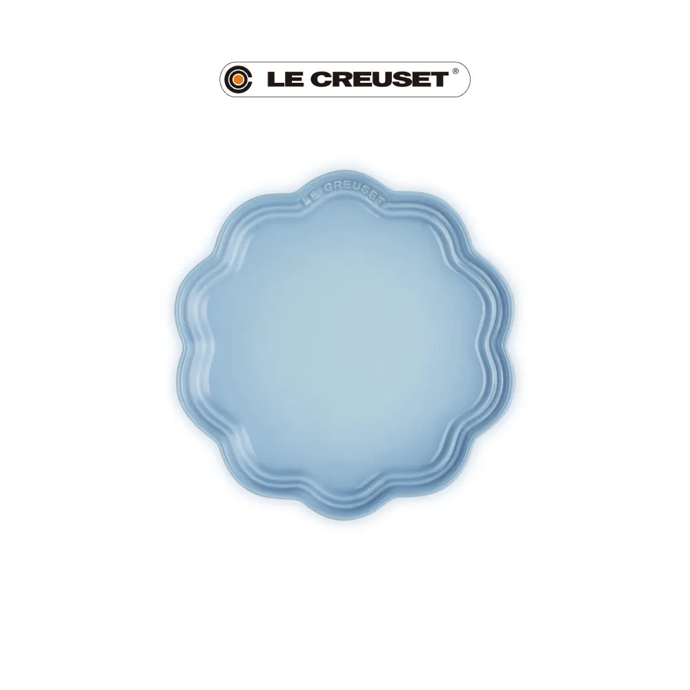 LE CREUSET瓷器蕾絲花邊盤/ 22cm/ 海岸藍