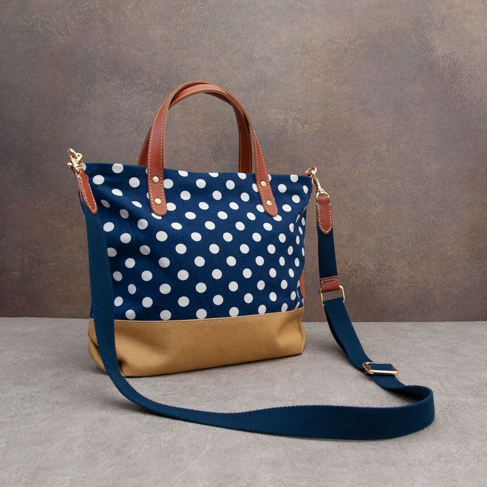 Be Two︱側背包 斜背包 點點帆布包 大托特包 手提包/ 藍點黃底大托特包+背帶