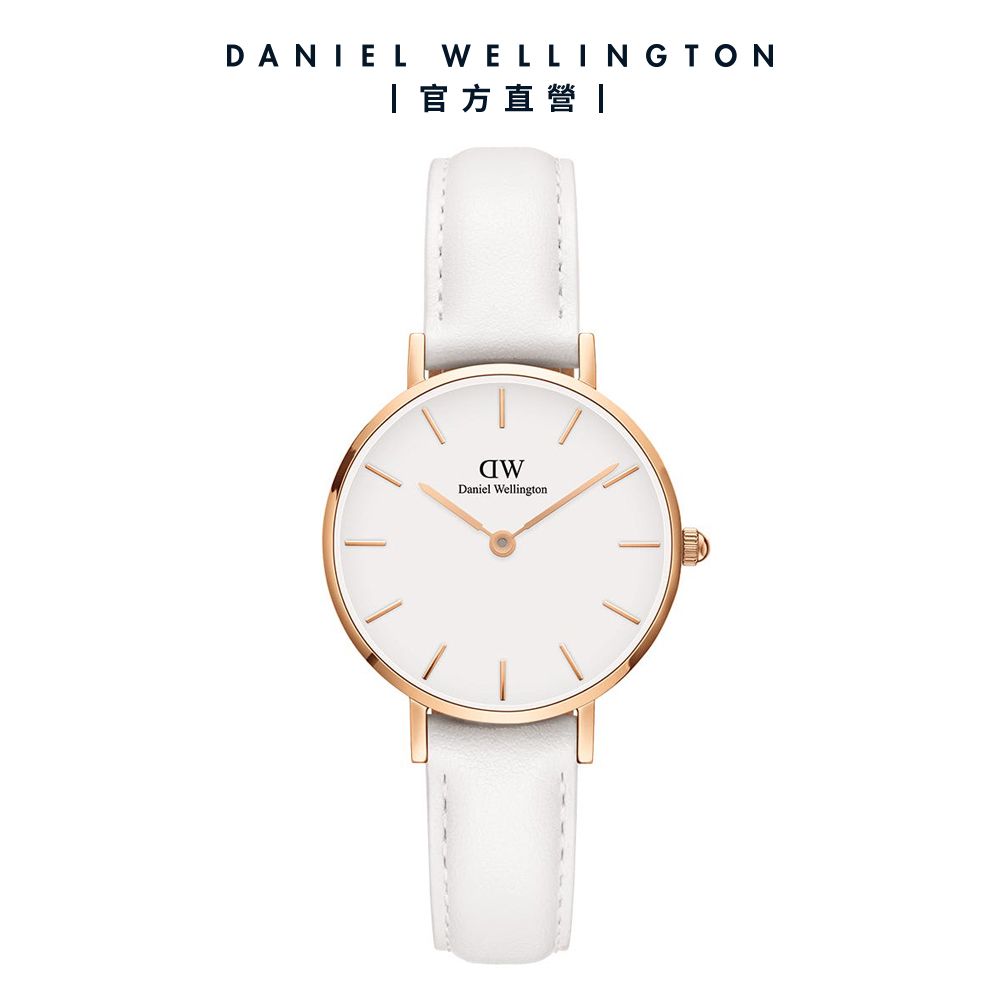 Daniel Wellington 手錶 Petite Bondi 28mm純真白真皮皮革錶-白錶盤-玫瑰金框(DW00100249)