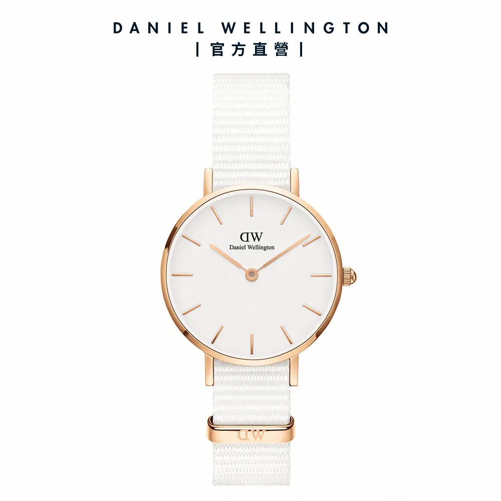 Daniel Wellington 手錶 Petite Dover 28mm純淨白織紋錶-白錶盤-玫瑰金框(DW00100313)