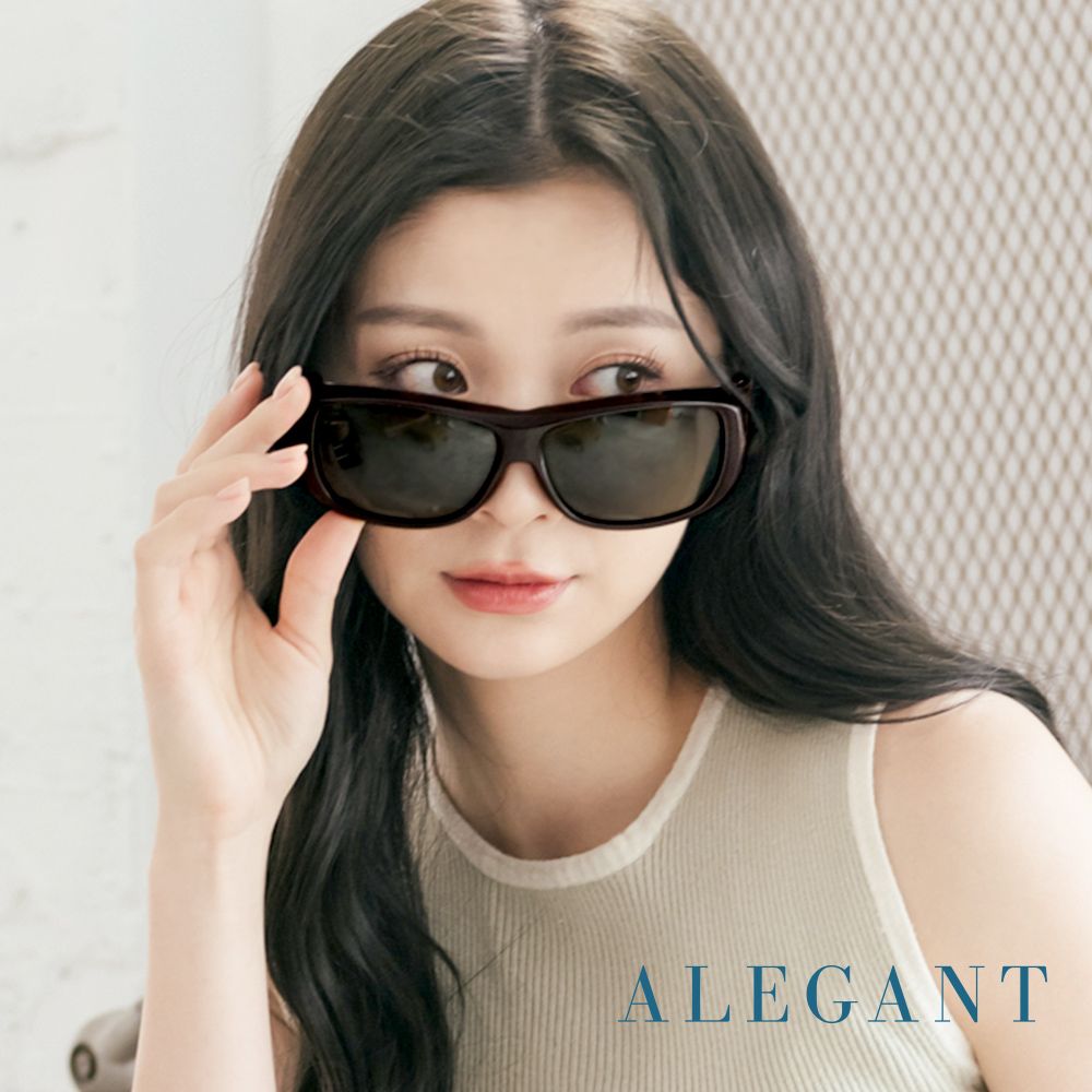 ALEGANT輕奢時尚森感黑透氣方框全罩式防滑彈力鏡腳寶麗來偏光墨鏡/外掛式UV400太陽眼鏡/包覆套鏡