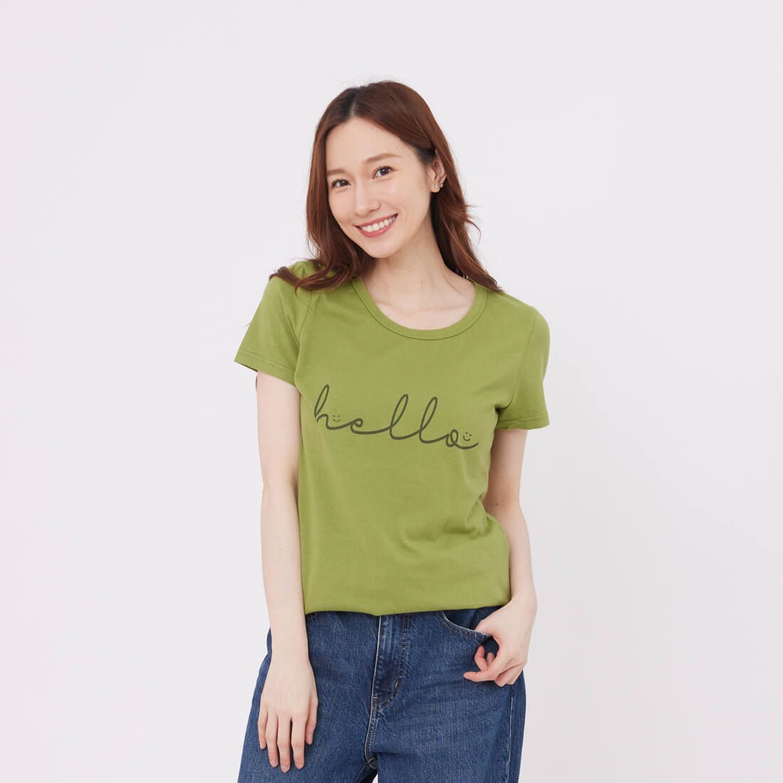 好我 so that's me hello短袖蜜桃棉女棉T 芥末綠/ M