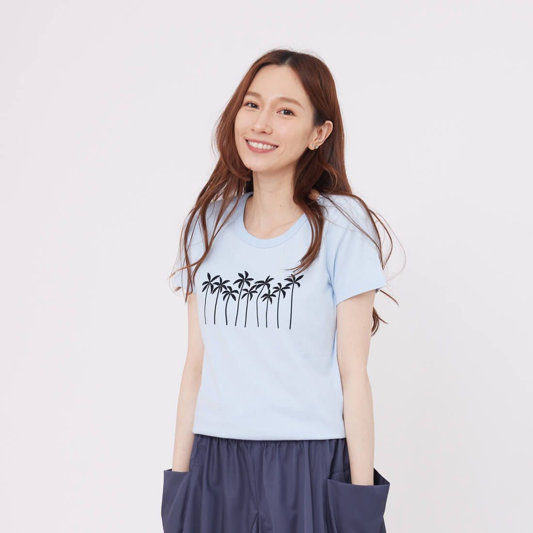 好我 so that's me 夏日椰林短袖蜜桃棉女T水藍/ L