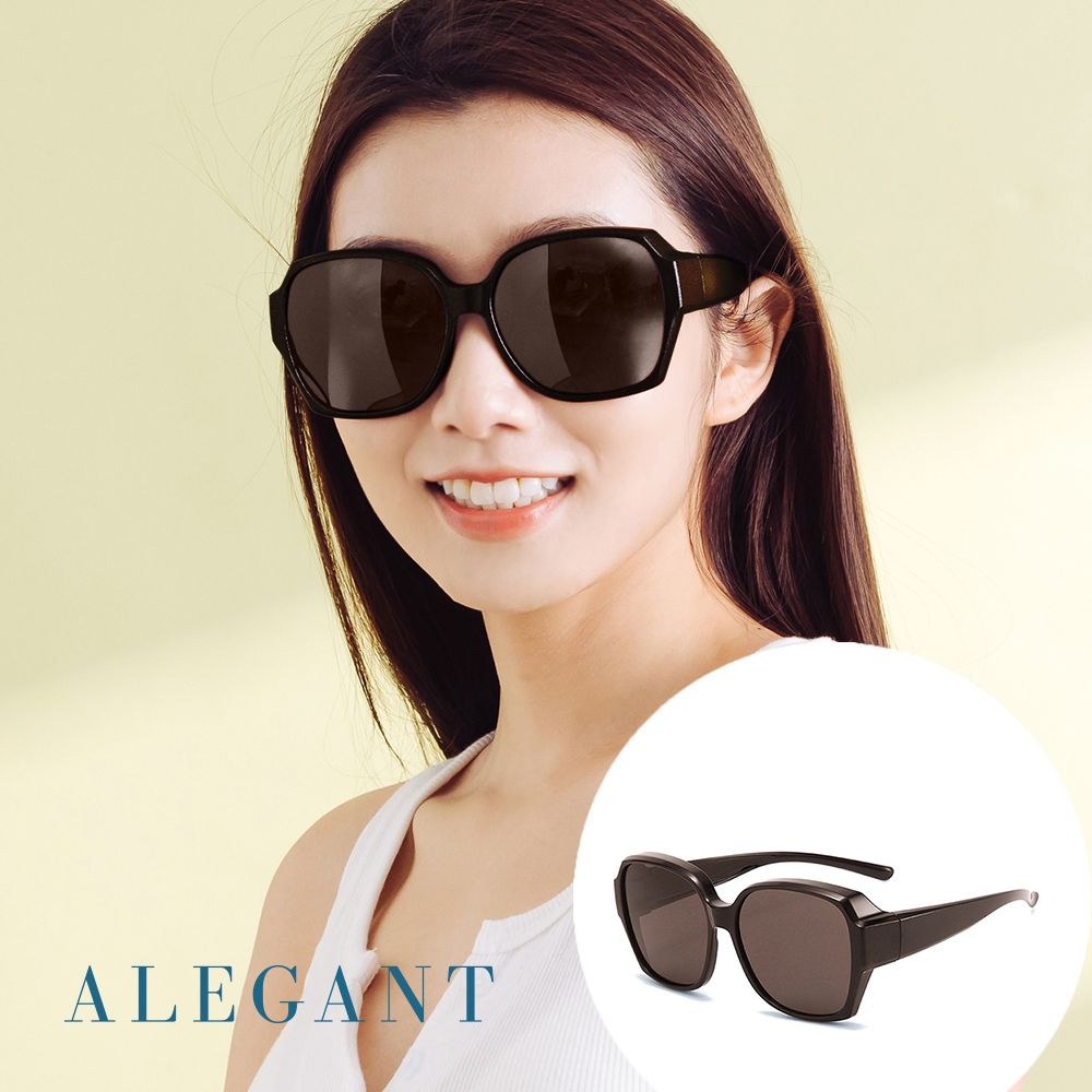 ALEGANT時尚希臘棕方框全罩式寶麗來偏光墨鏡 外掛式UV400太陽眼鏡 包覆套鏡 車用太陽眼鏡 近視可戴