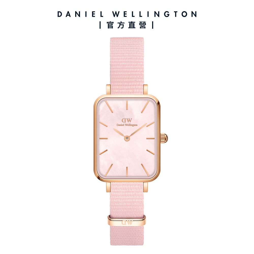 Daniel Wellington 手錶 Quadro Coral 20X26 珍珠貝織紋小方錶-玫瑰金(DW00100509)