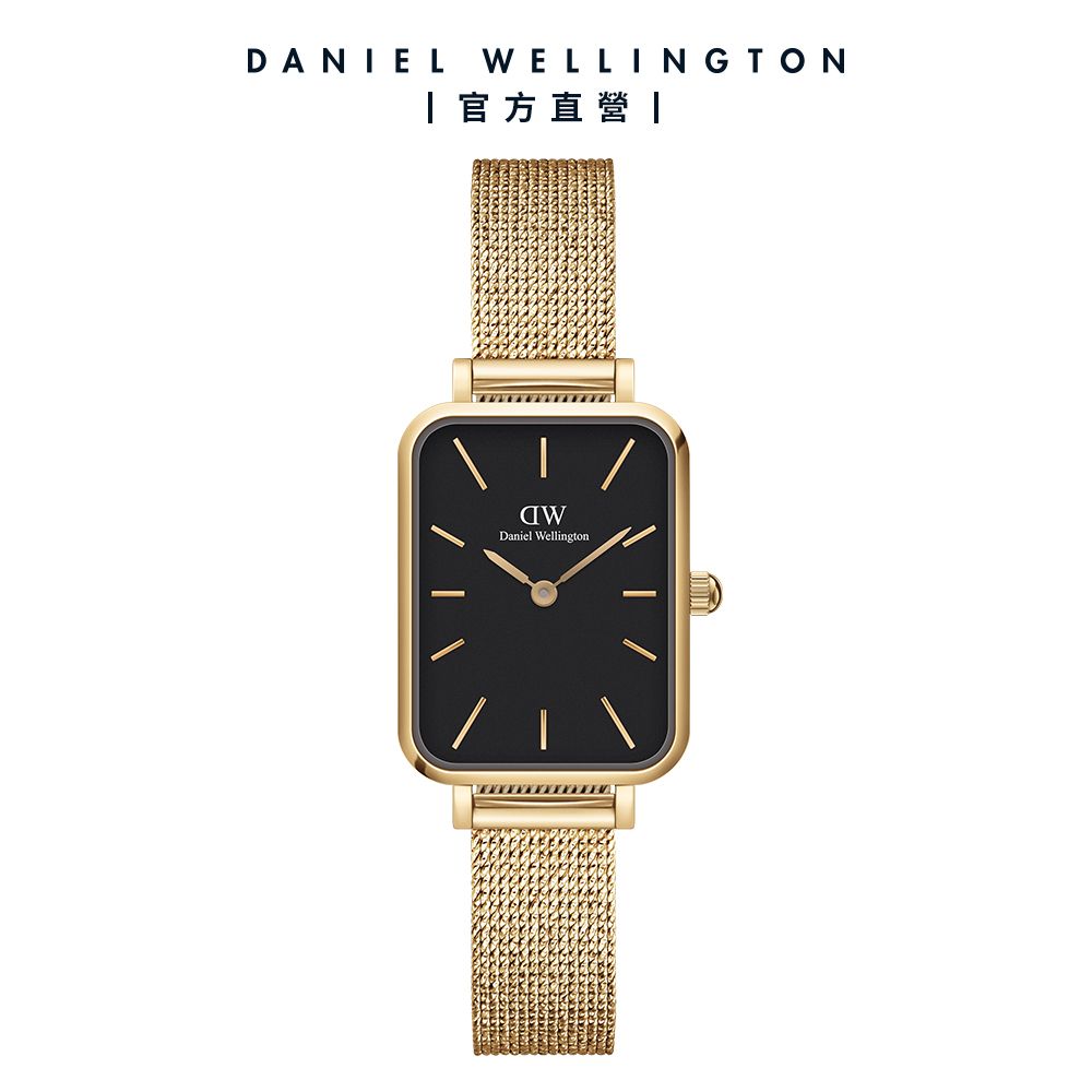 Daniel Wellington 手錶 Quadro Melrose 20x26mm麥穗式金屬編織小方錶-兩色任選(DW00100432 DW00100557)/ 香檳金框
