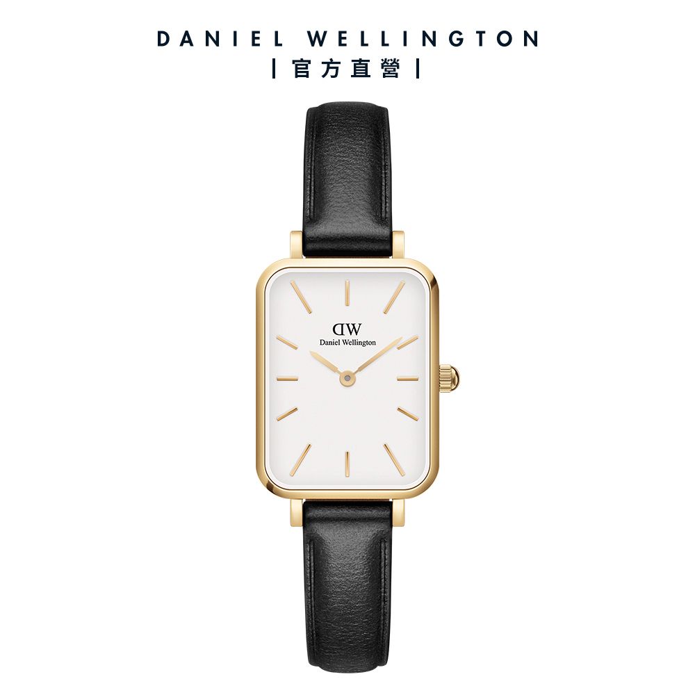 Daniel Wellington 手錶 Quadro Sheffield 20x26mm經典黑真皮皮革小方錶-兩色任選(DW00100434 DW00100559)/ 香檳金框