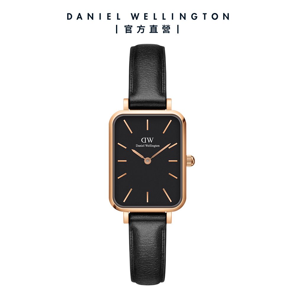 Daniel Wellington 手錶  Quadro Sheffield 20x26mm經典黑真皮皮革小方錶-兩色任選(DW00100435 DW00100560)/ 玫瑰金框	